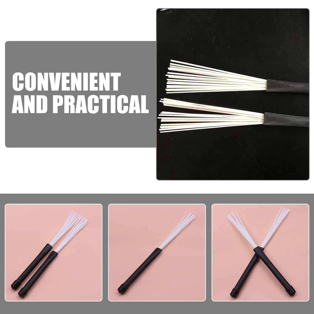 

2 Pcs Drum Brush Nylon Sticks White Retractable Wire Bunch Drum Accessories Percussion Instruments Lightweight Portable Design