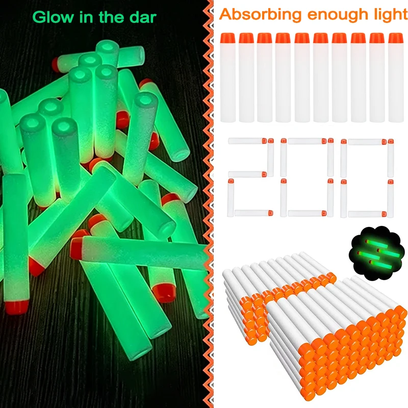 

1A-Glow In Dark White Soft Refill Darts Foam Bullet Round Head Outdoor Game Toy Gun Spare Parts