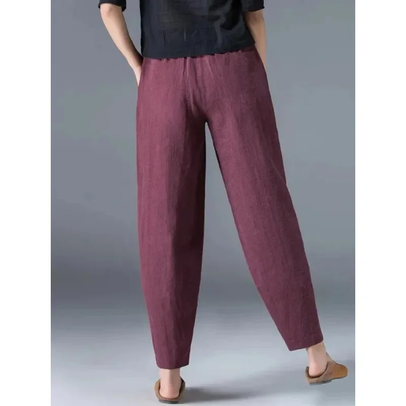 Loose Casual Women New Fashion Baggy Big Size Trousers High Waist Ankle-length Pantalones Mom Cotton Linen Bloomers Harem Pants