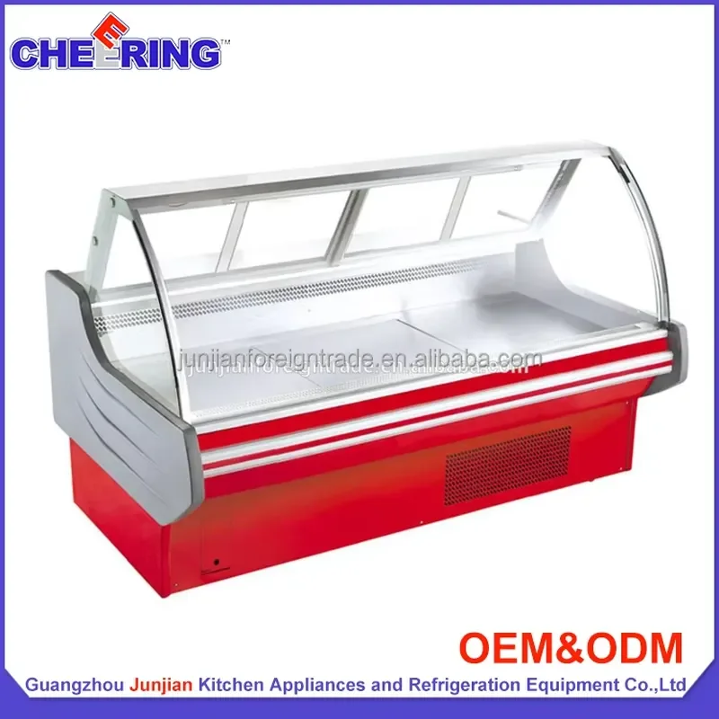Commercial Curved Glass Refrigerated Display Cabinet for Supermarket Fresh Meat Chiller Showcase Freezer Unit Supermarket