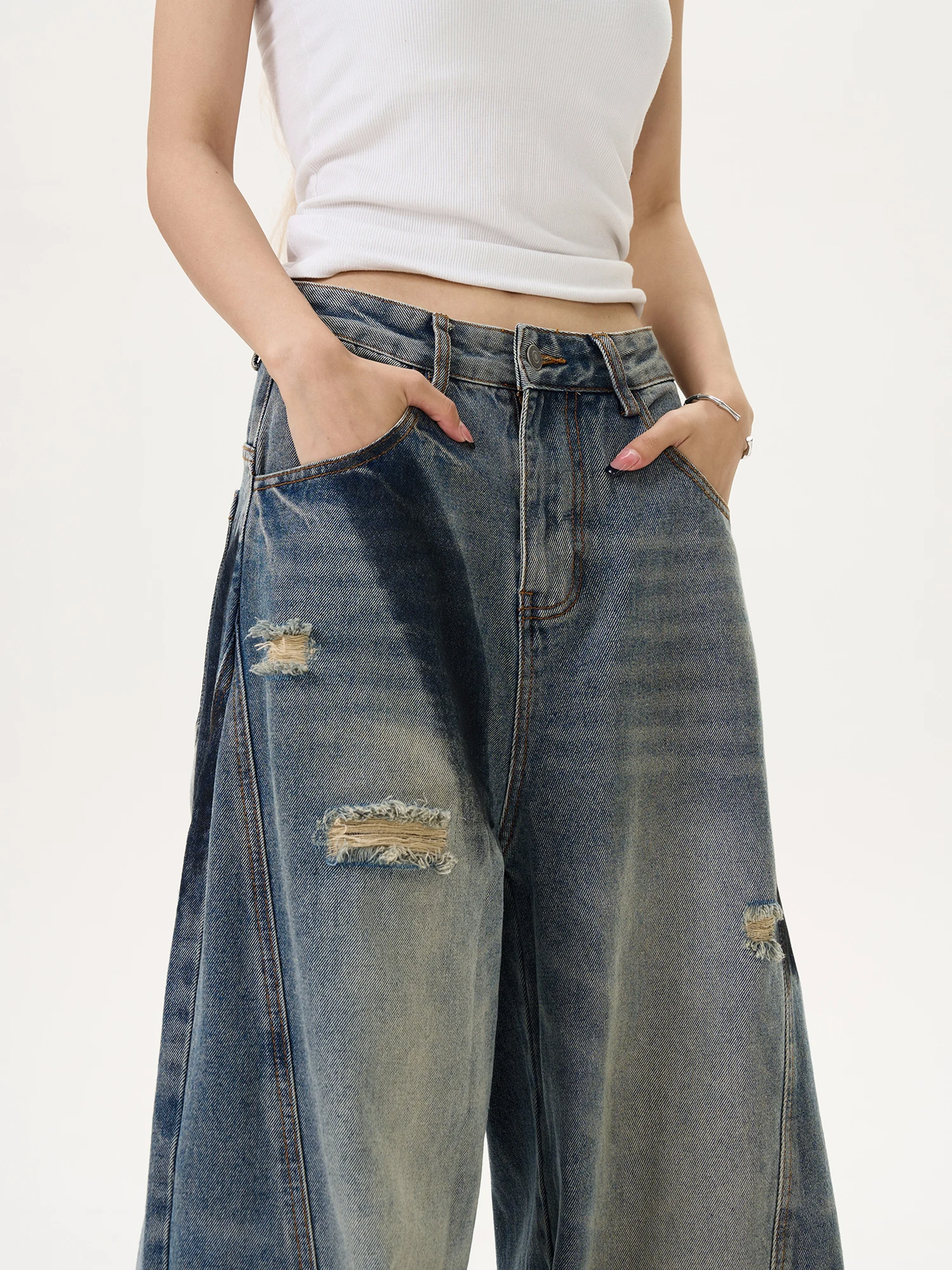 Damen-Jeans, hohe Taille, Hip-Hop-Modehose, Streetwear, Harajuku, Y2K, Stern 2025, weibliche Denim-Hose mit weitem Bein