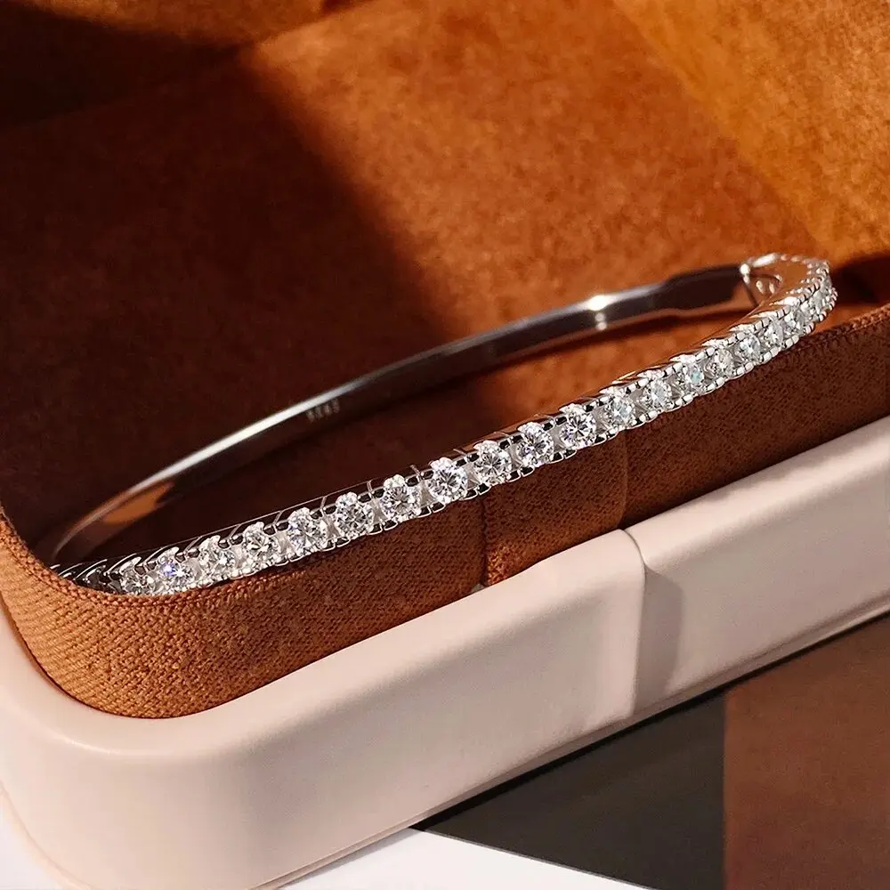 

Real D Color 2mm Full Moissanite Tennis Bangle Bracelet For Women S925 Sterling Silver Fine Jewelry Pulseiras Gift Wholesale