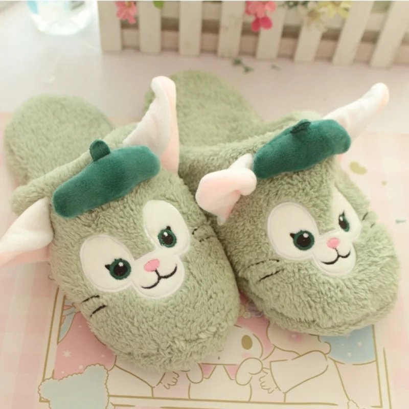 Disney Star Dailu Cartoon Anime Autumn and Winter Plush Ladies Slippers Cute Shirley Rose Indoor Non-Slip Mute Cotton Mop