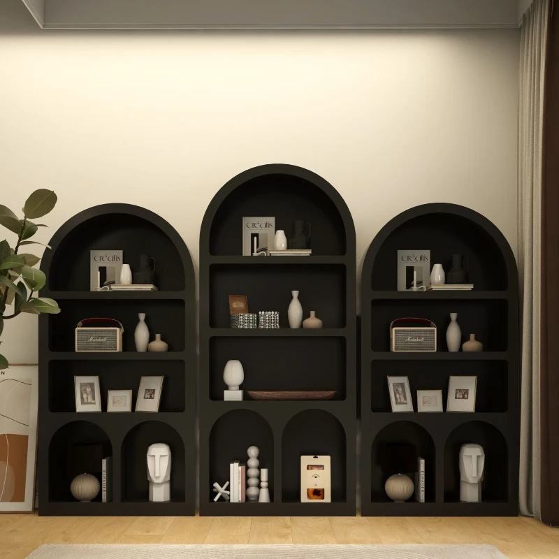 Living Room Locker Black Bookcase Living Room Side Cabinet Display  Arched Lattice Sofa Side  Cave