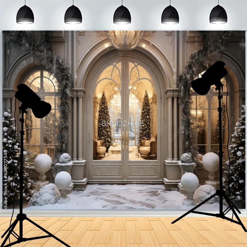 Weihnachten Tag Wreach Schneeflocke Fotografie Kulissen Haustür Winter Neujahr Cottage Wohnzimmer Dekoration Hintergrund DD-06