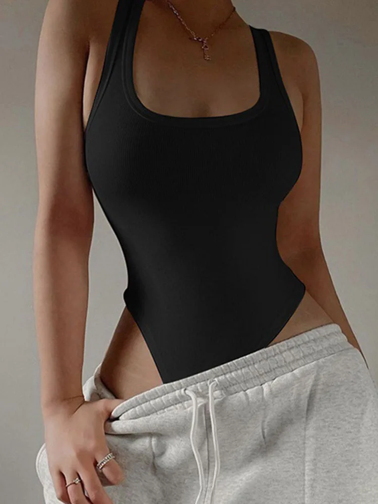 Sleeveless Knit Bodysuit 2023 Hot Summer Sexy Bodycon Off Shoulder Halter Tops Casual Street Bodice For Women ClubWear image 4