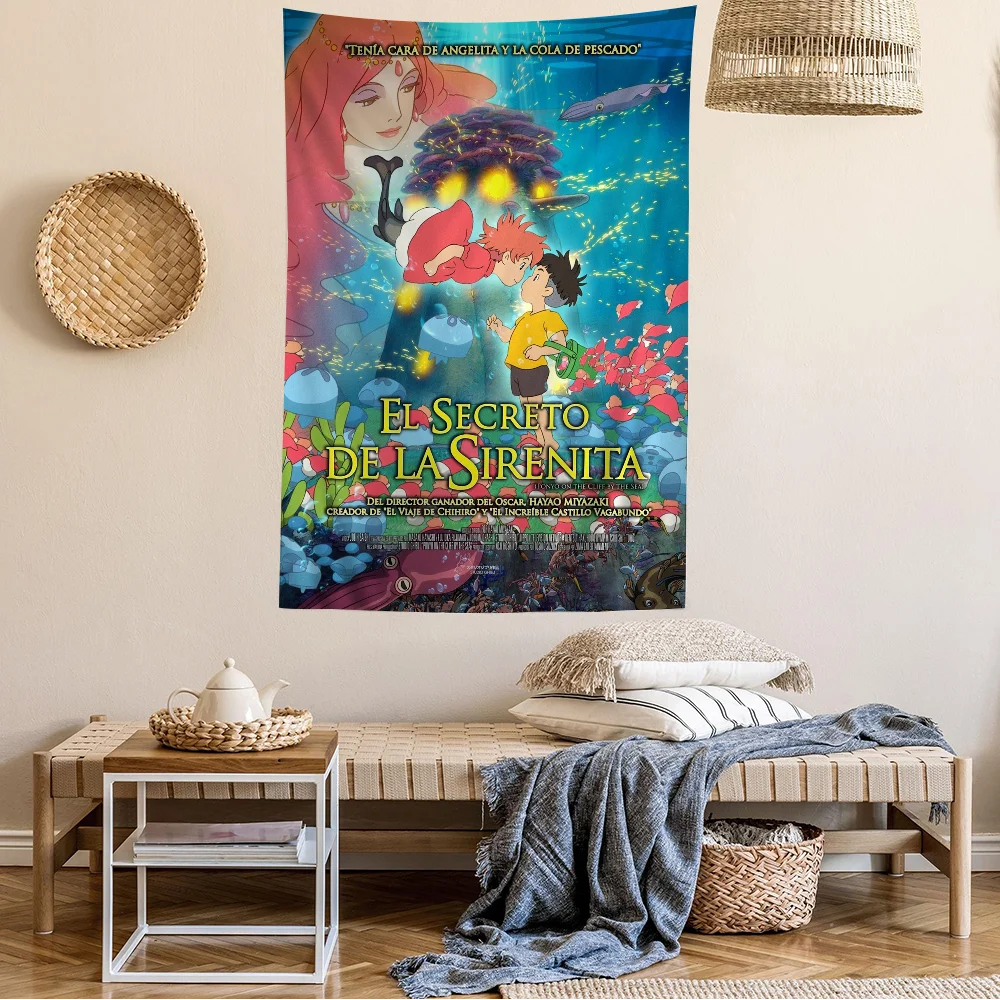 P-Ponyo On The Cliff Classic Cartoon DIY Wall Tapestry Art Science Fiction Room Home Decor Wall Art Decor