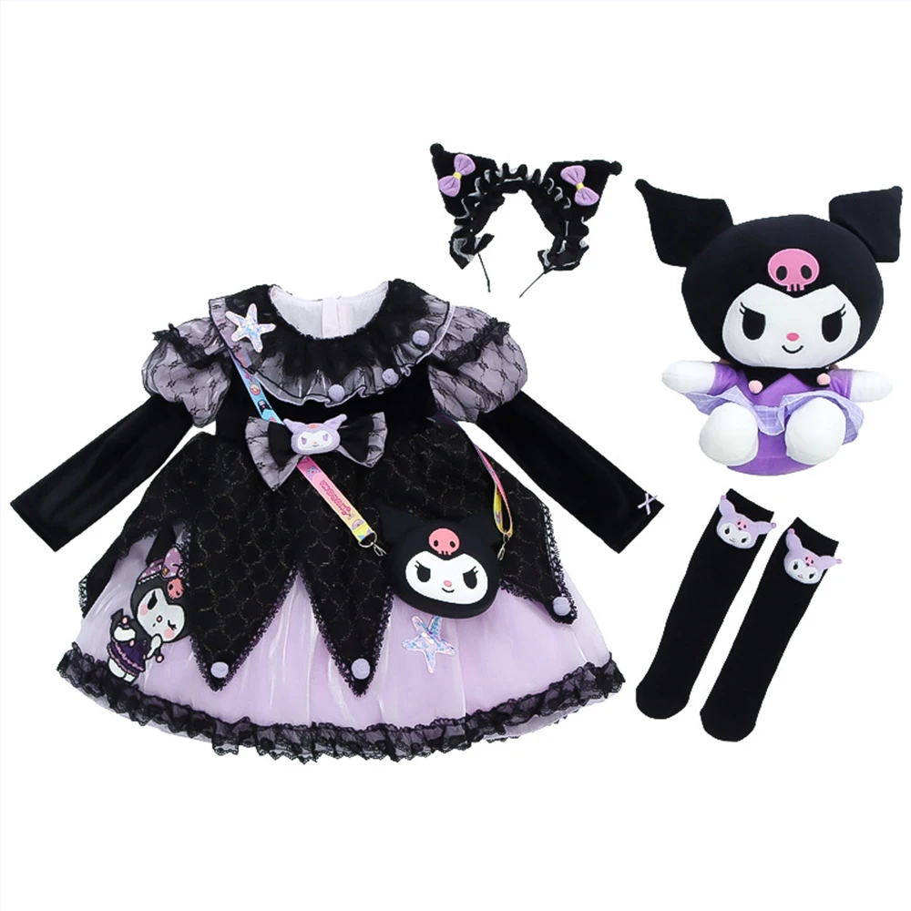 

Милое детское платье-юбка в стиле Лолиты Kawaii Kuromi, аниме Sanrio для девочек, платье принцессы для косплея, платье для дня рождения, подарок на Хэллоуин