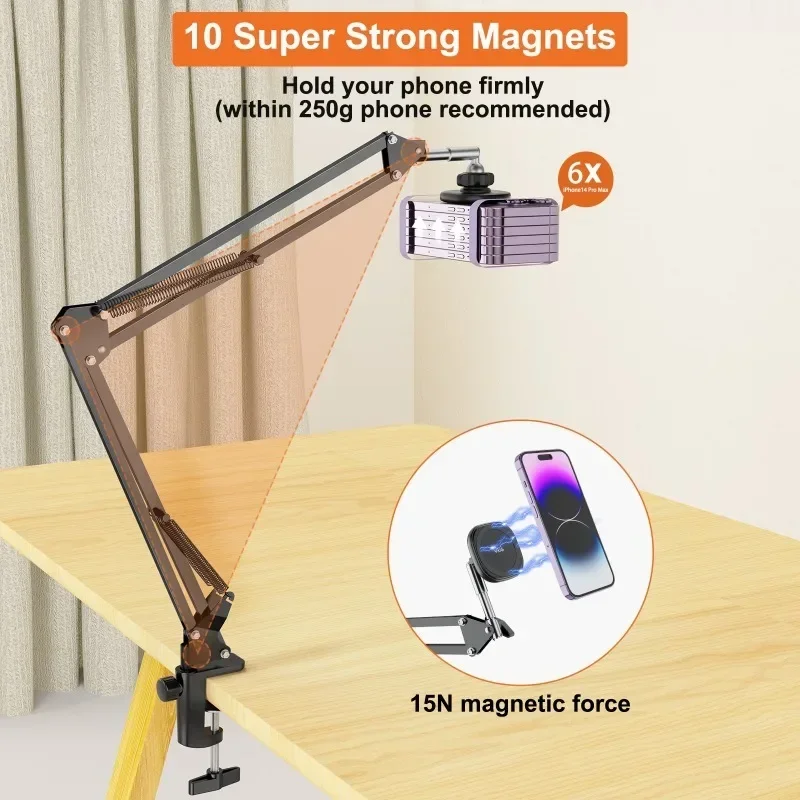 

VRIG MG-09 Desktop Overhead Magnetic Phone Mount Stand Flexible Clip-on Tabletop Phone Stand for iPhone 15/14/13/12 Vlog Live