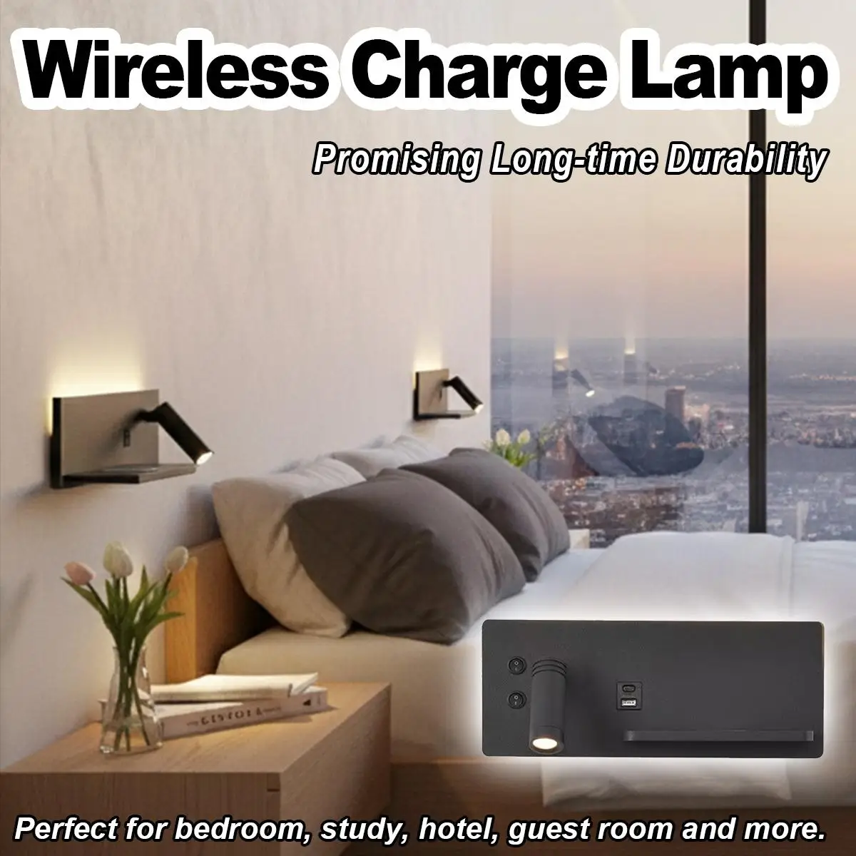 Multifunctional Wall Lamp On Off Switch Power Outlet Spotlight Black Nightstand Light Room Sconce Study Home Desk Usb Led Bed