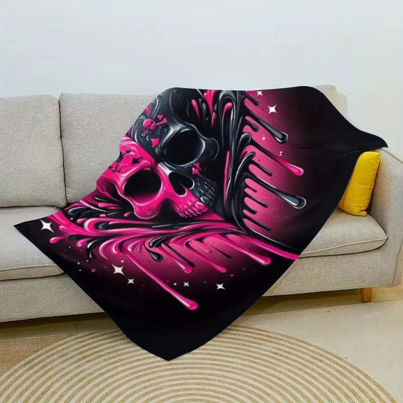 A Hooded Blanket with a Candy Skull Pattern, P1 Wearable Fleece Blanket in Mixed Colors, Ultra-Soft Throw Blanket