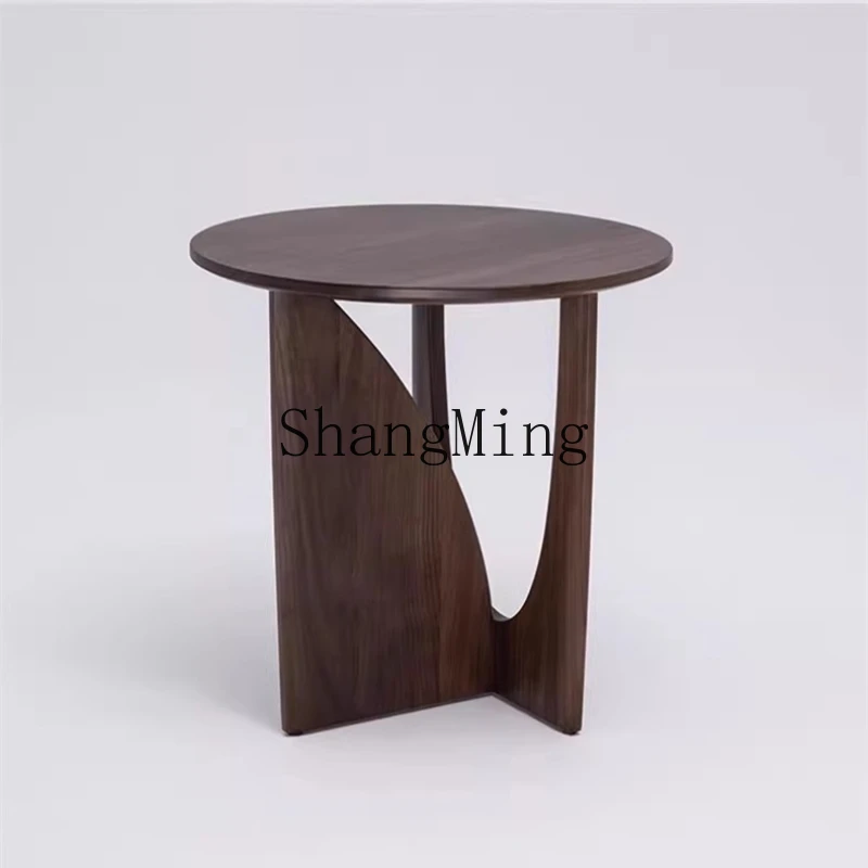 

ZYH walnut solid wood corner few creative living room small round table coffee table