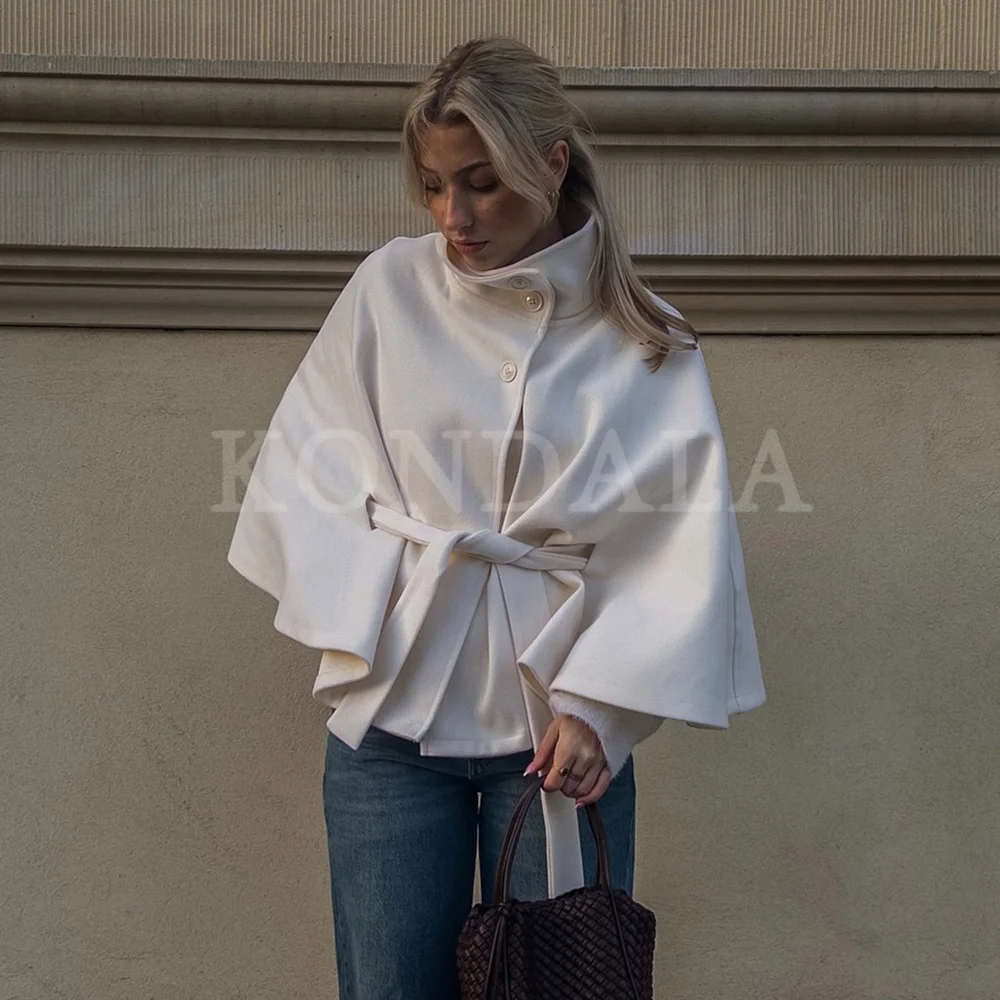 

Элегантное женское пальто-накидка KONDALA 2026 весна-лето с поясом, модное для отпуска, пляжных вечеринок, ко Дню святого Валентина, с высоким воротом