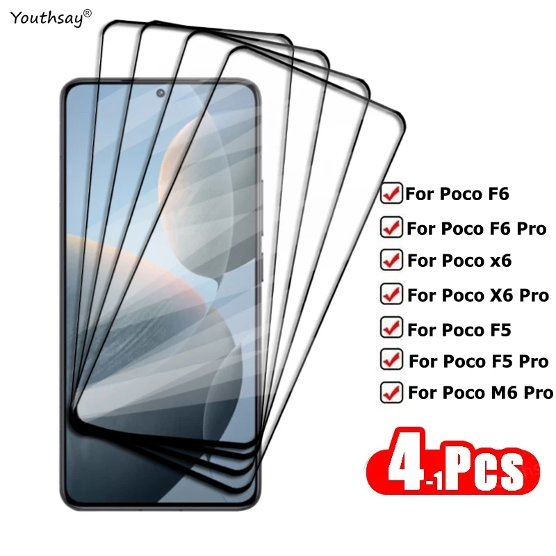 

Full Cover Glass For Poco F6 Pro Tempered Glass For Xiaomi Poco F6 F5 X6 M6 Pro Screen Protector Protect Phone Film Poco F6 Pro