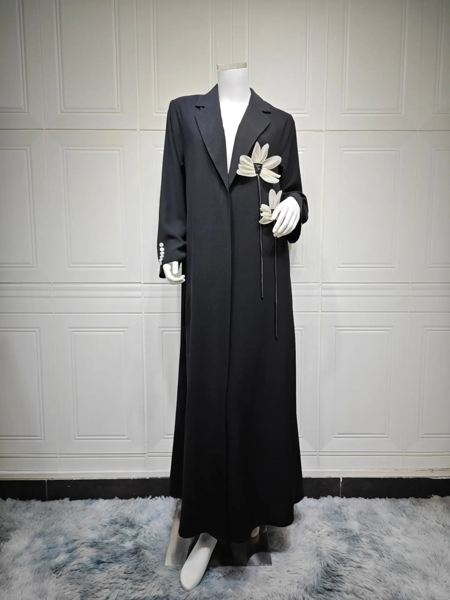 

Muslim Modest fashion clothing plus size women's clothing three-dimensional flower splicing long sleeved jacket street coat robe
