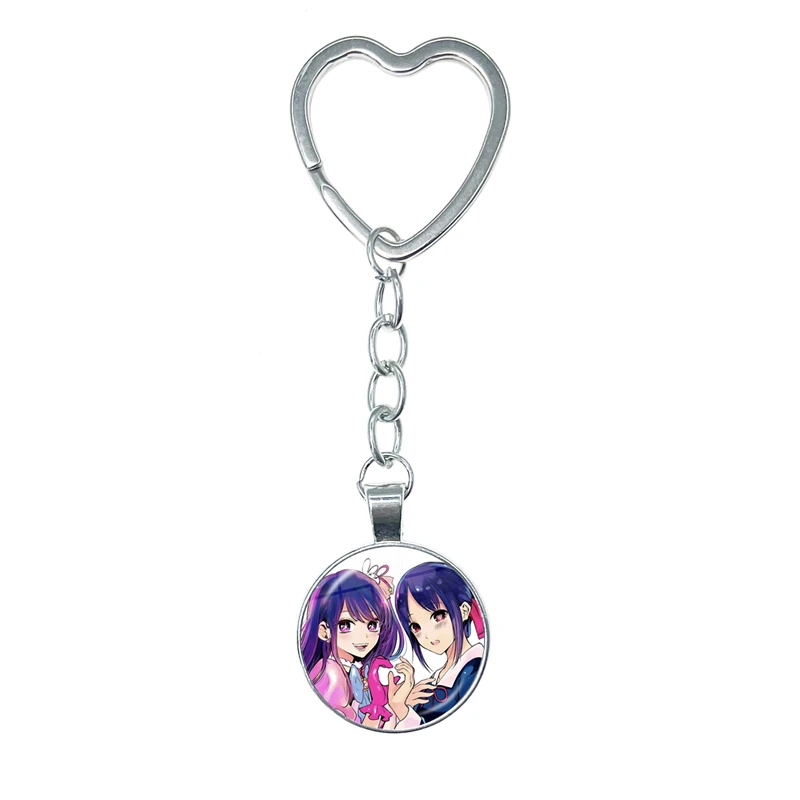 Anime Oshi No Ko Heart Keychain Gorou Akuamarin Hoshino Ai Rubii Sarina Glass Keyring Jewelry Gift for Women Men