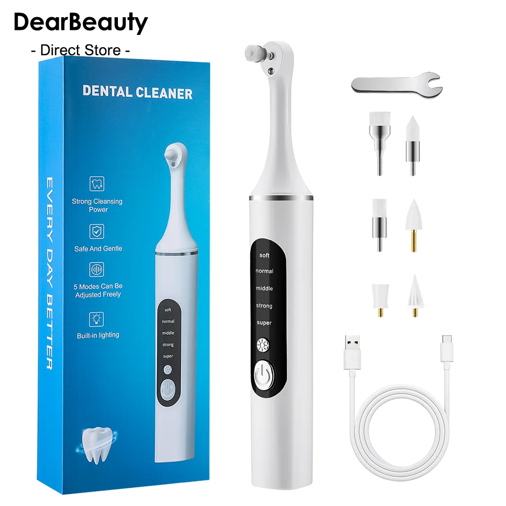 Rechargeable Tooth Polisher Electric Whitening & Polishing Tooth Polisher 5 Mode Personal Dental Calculus Remover Plaque Cleaner