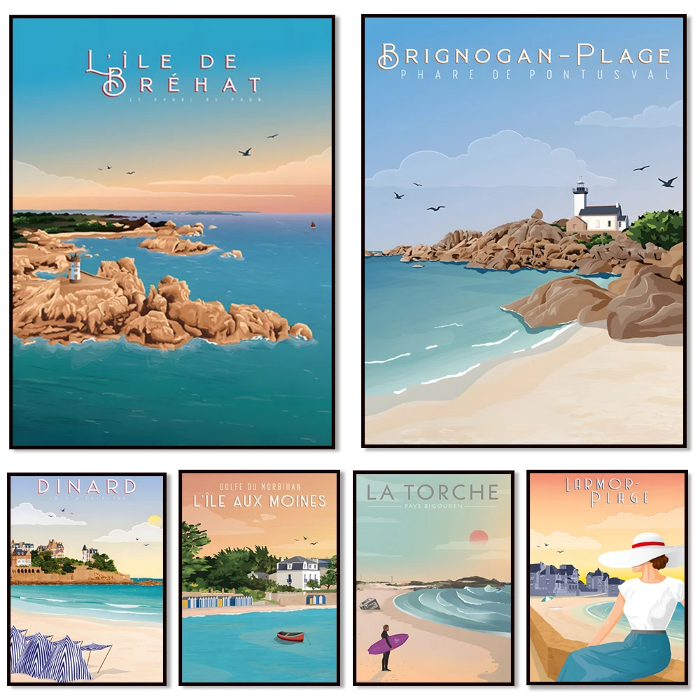 Peacock Lighthouse - Isla de Bréchart, Costa Esmeralda de Dinard, póster Èle aux Moines - Golfo de Morbihan - Póster de viaje de Bretaña