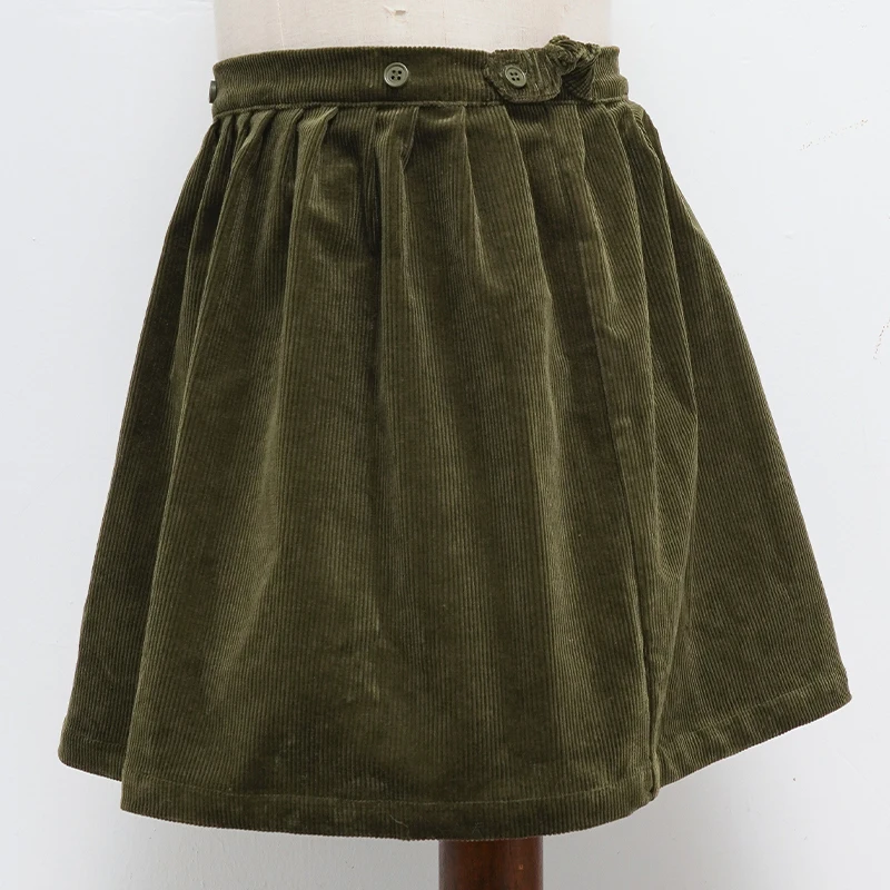 Retro Cord-Minirock mit hoher Taille für Mädchen, Frühlingsneuheit, verstellbare Knöpfe, elastische Taille, locker sitzende Kinderröcke, Mädchen-Winterkleidung – Detail 24