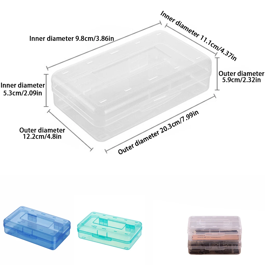 

2PCS Large Capacity Transparent Plastic Pencil Box Stackable Transparent Clear Pen Box Storage Organizer Box