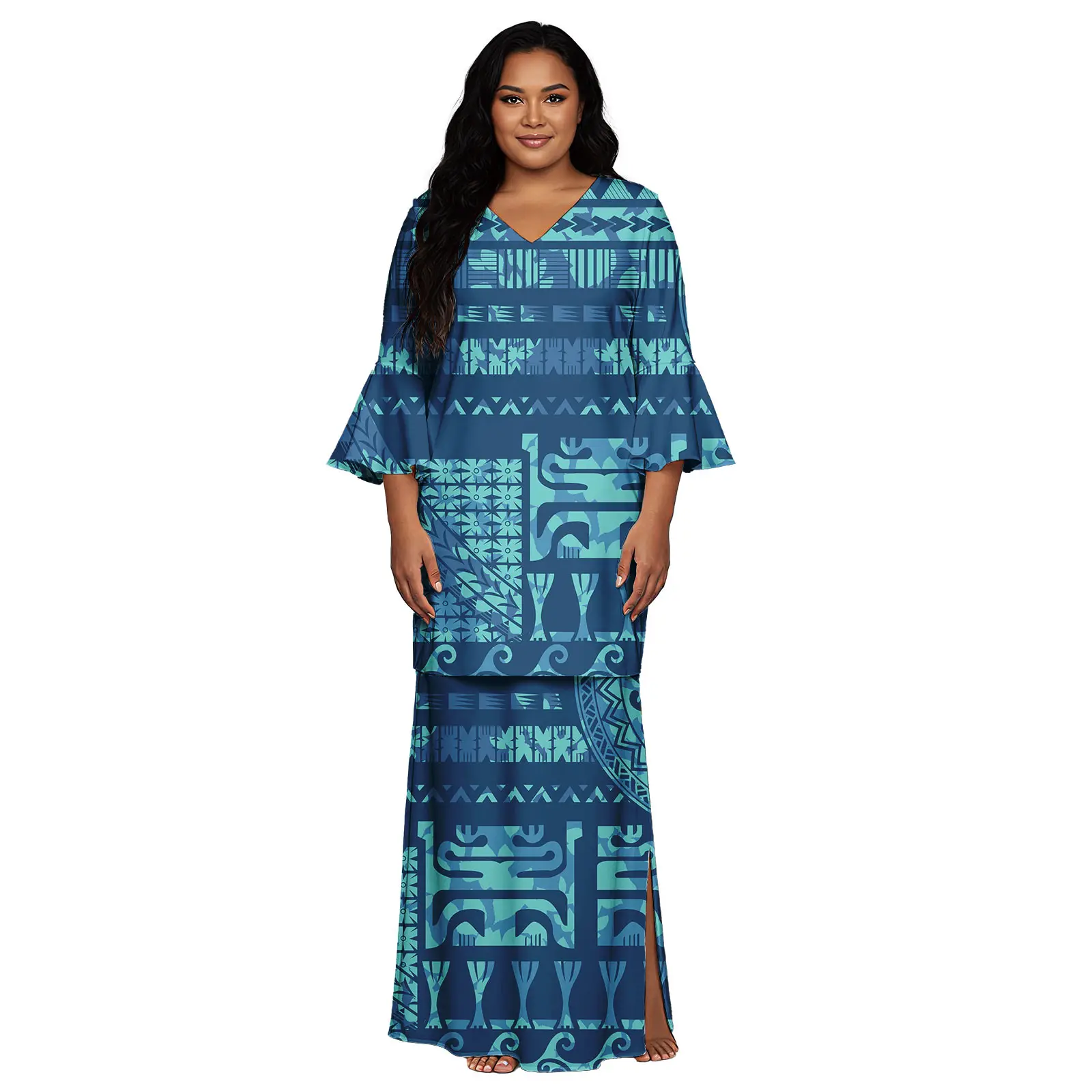 Elegante abito da spiaggia maxi da donna personalizzato tribale polinesiano samoano Island Tiare Flower Abiti da sera lunghi ed eleganti Puletasi