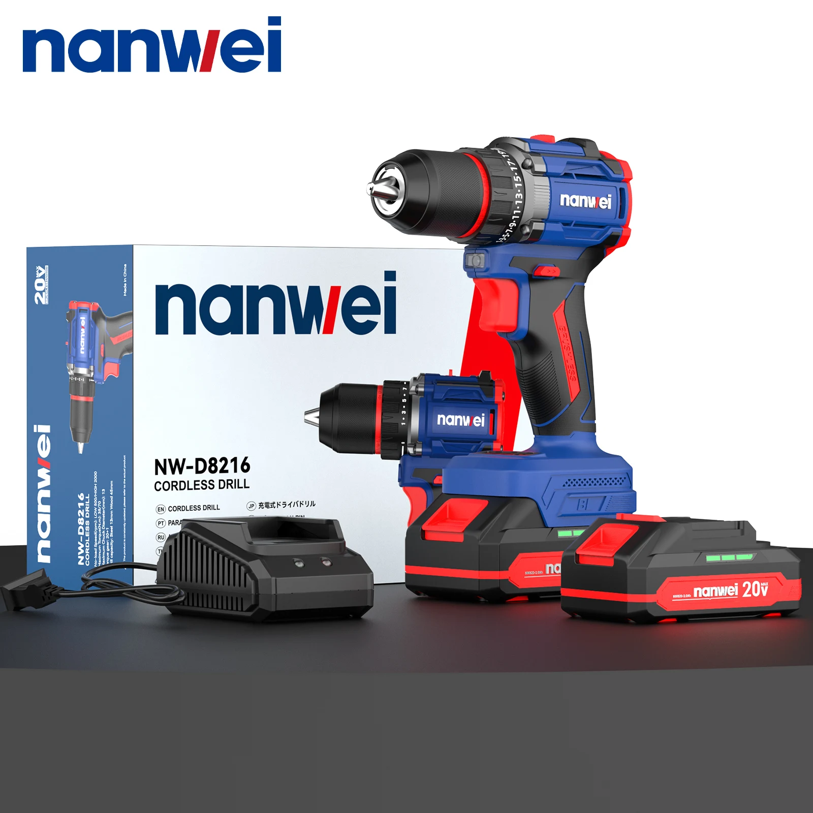 Бесщеточная ударная дрель-шуруповерт NANWEI 20V для дома, электрическая дрель, электрическая отвертка, металлическая трещотка, цанговый патрон