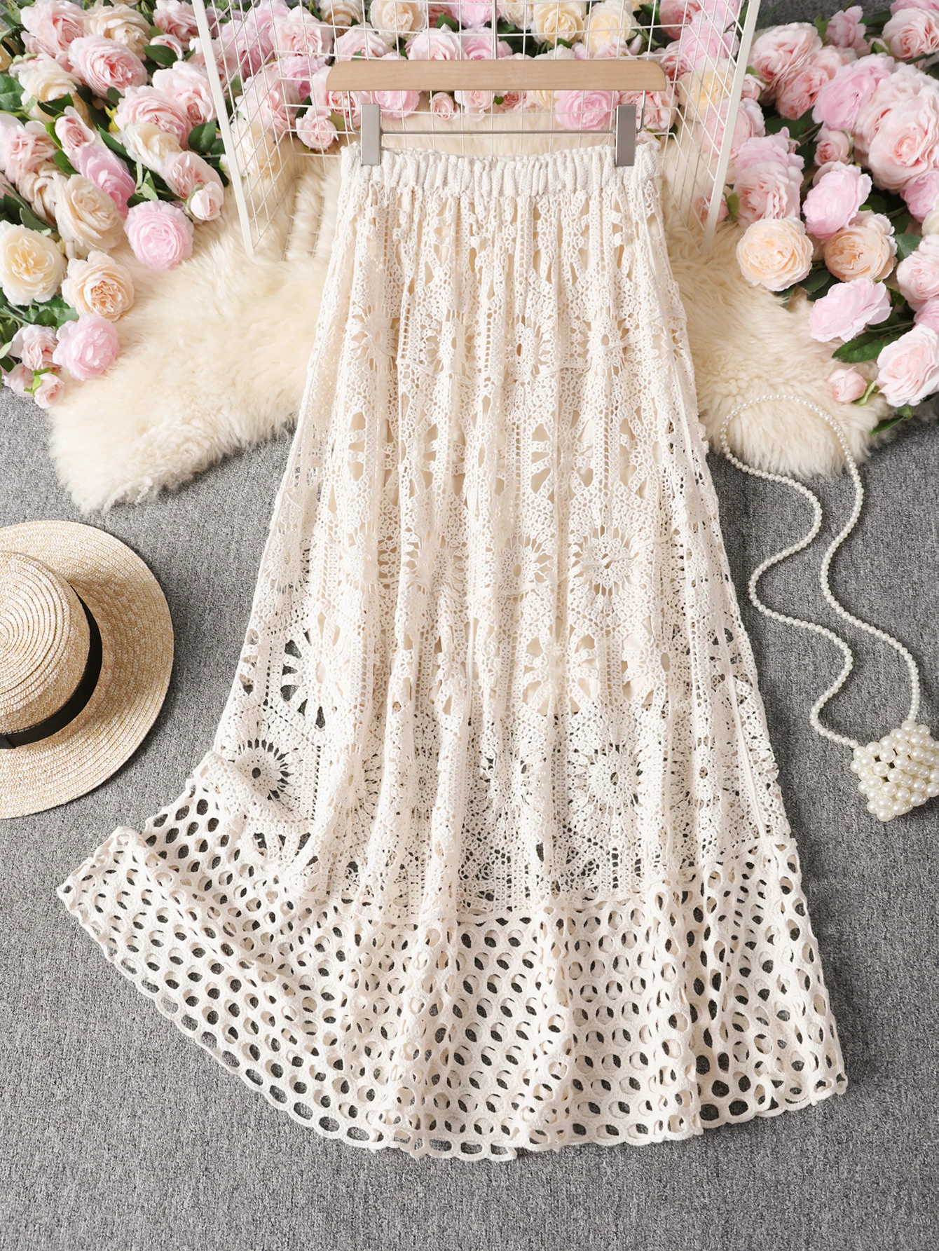 

Юбка миди в богемном стиле с вязаным узором, весенне-летнее длинное платье, шикарное платье в стиле бохо средней длины, женская мода