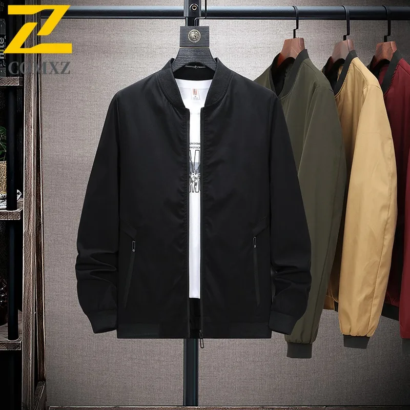 

COMXZ 2025 Mens Jacket Korean Style Casual Anti Wrinkle Camping Travel Windbreaker Jackets Solid Color Minimalist Outerwear