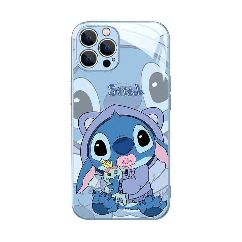 Disney Pink Stitch Metallic-Color Phone Case For Samsung A 04 12 14 21 22 23 24 30 32 33 34 51 52 53 54 71 72 73 5G Glass Cover