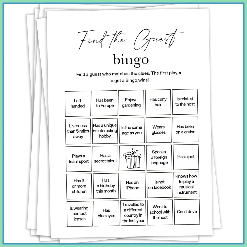 

Birthday Party Games: Find The Guest Bingo, 25 Card Set for Teens Adults