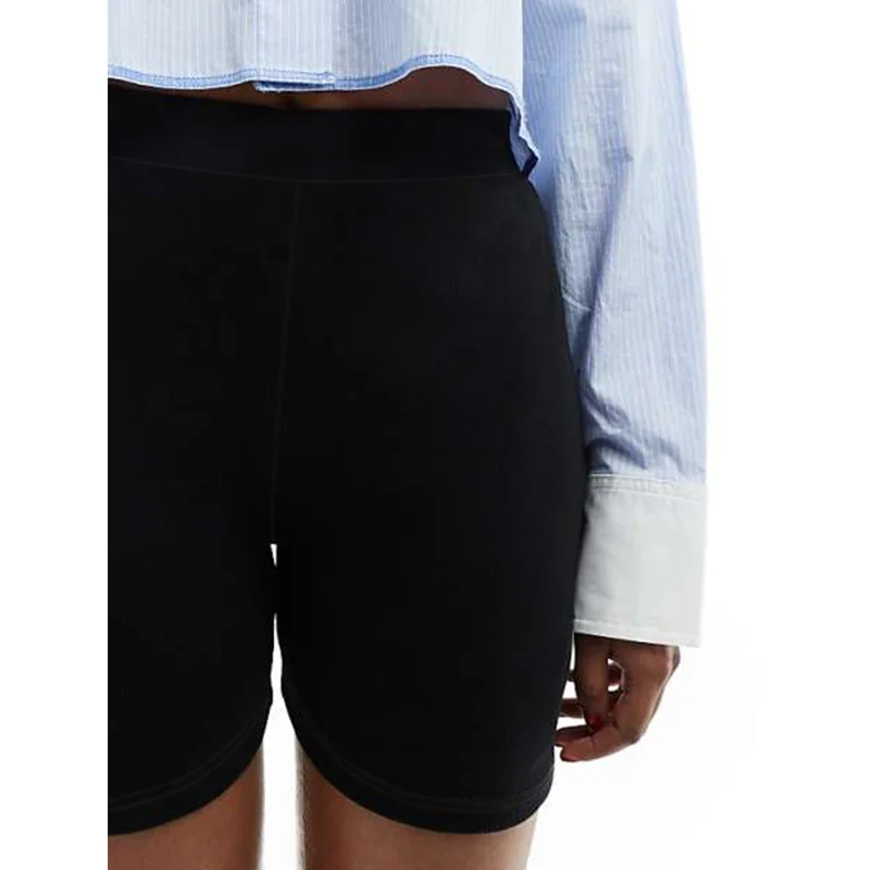 ソリッドブラック レギュラーフィット レディース ショーツ 2025 エラスティックウエスト オフィス カジュアル スリミング デイリーウェア