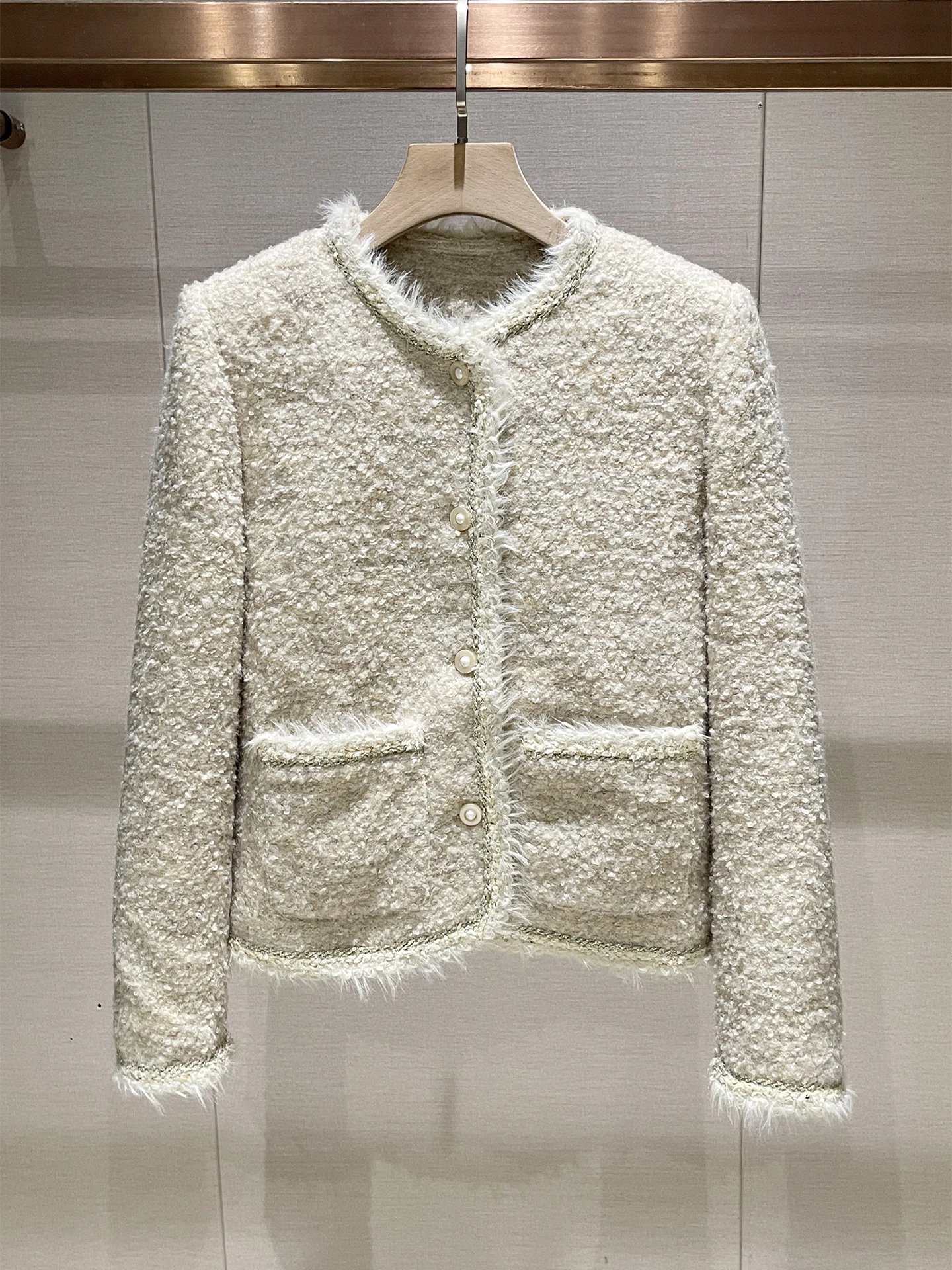 冬の新作ファション、アウターウェアコート、レディースラウンドネックロングスリーブシングルボタンウールカーディガンダウンジャケット