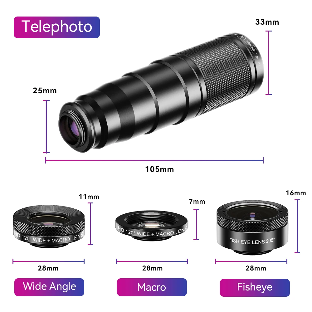 APEXEL Phone Camera Lens Kit 4 in 1 Telephoto Zoom 22X Lens Telescope Monocular Wide Macro Fisheye Lens Tripod For Smart Phones
