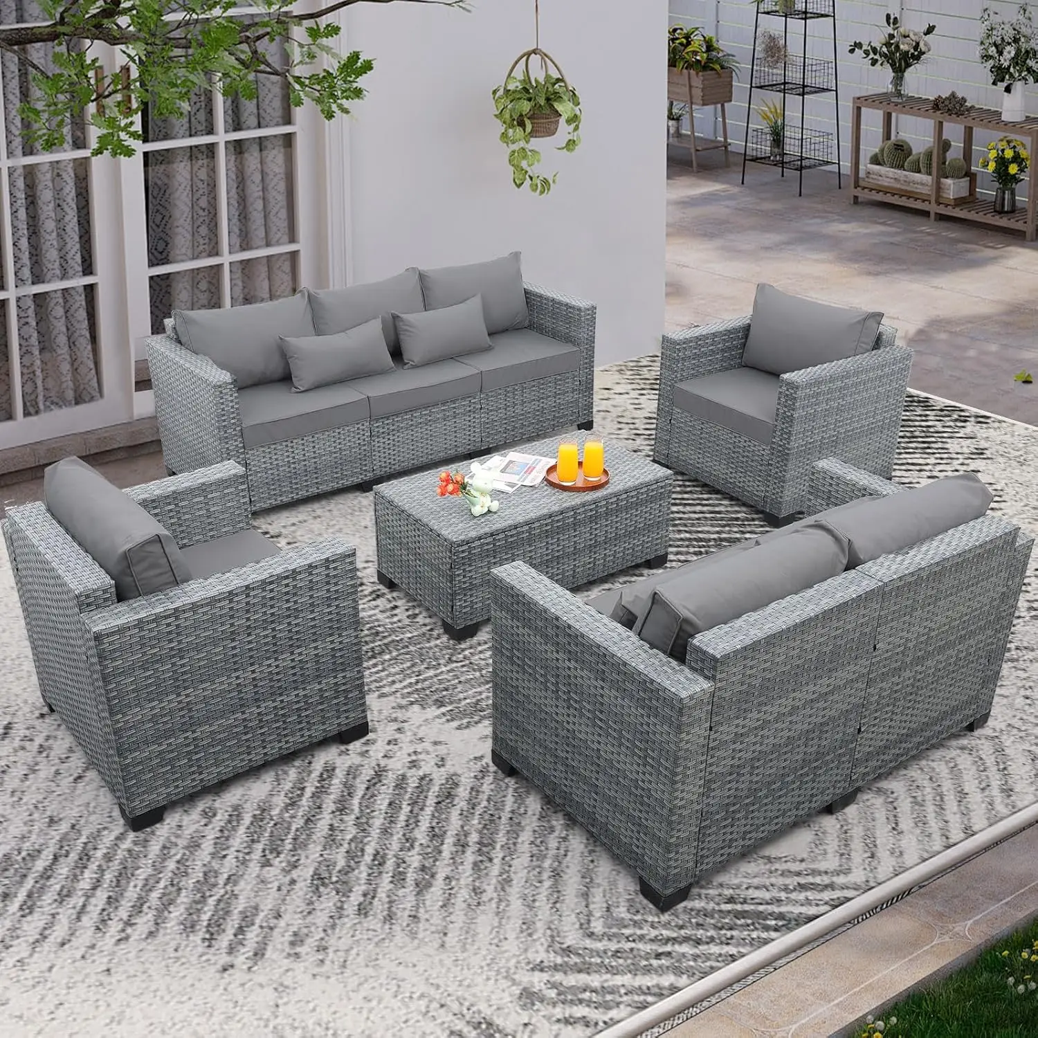 

Wicker Patio Furniture Sets Outdoor Set, PE Rattan Sectional Sofa Couch with Storage and Non-slip Furniture Covers included