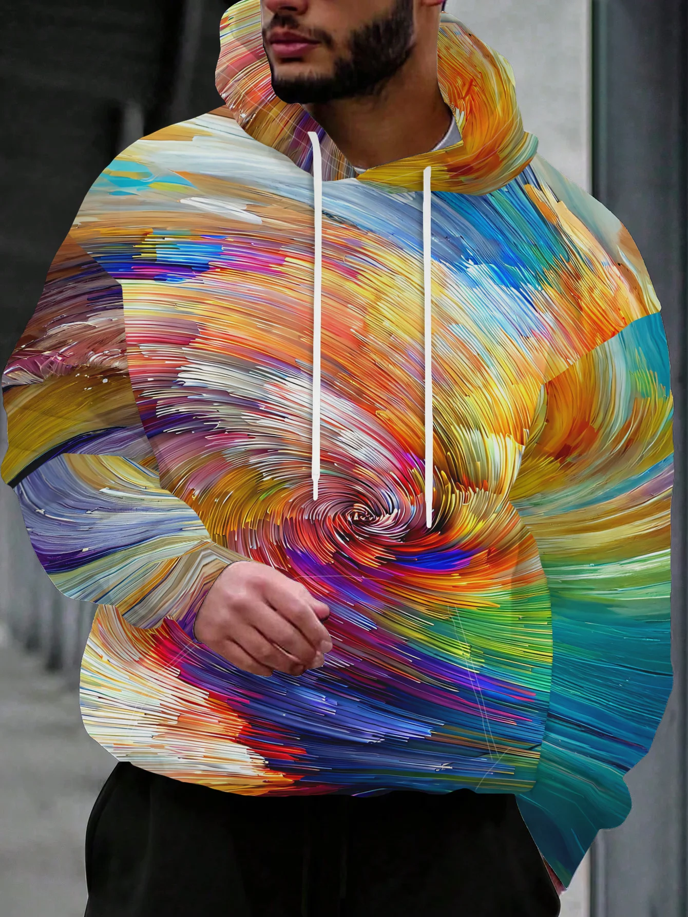 Men's Hoodie Autumn 3D Print Color Swirl Vortex Abstract Paint Art Pullover Streetwear Casual Sweatshirt Men Clothing