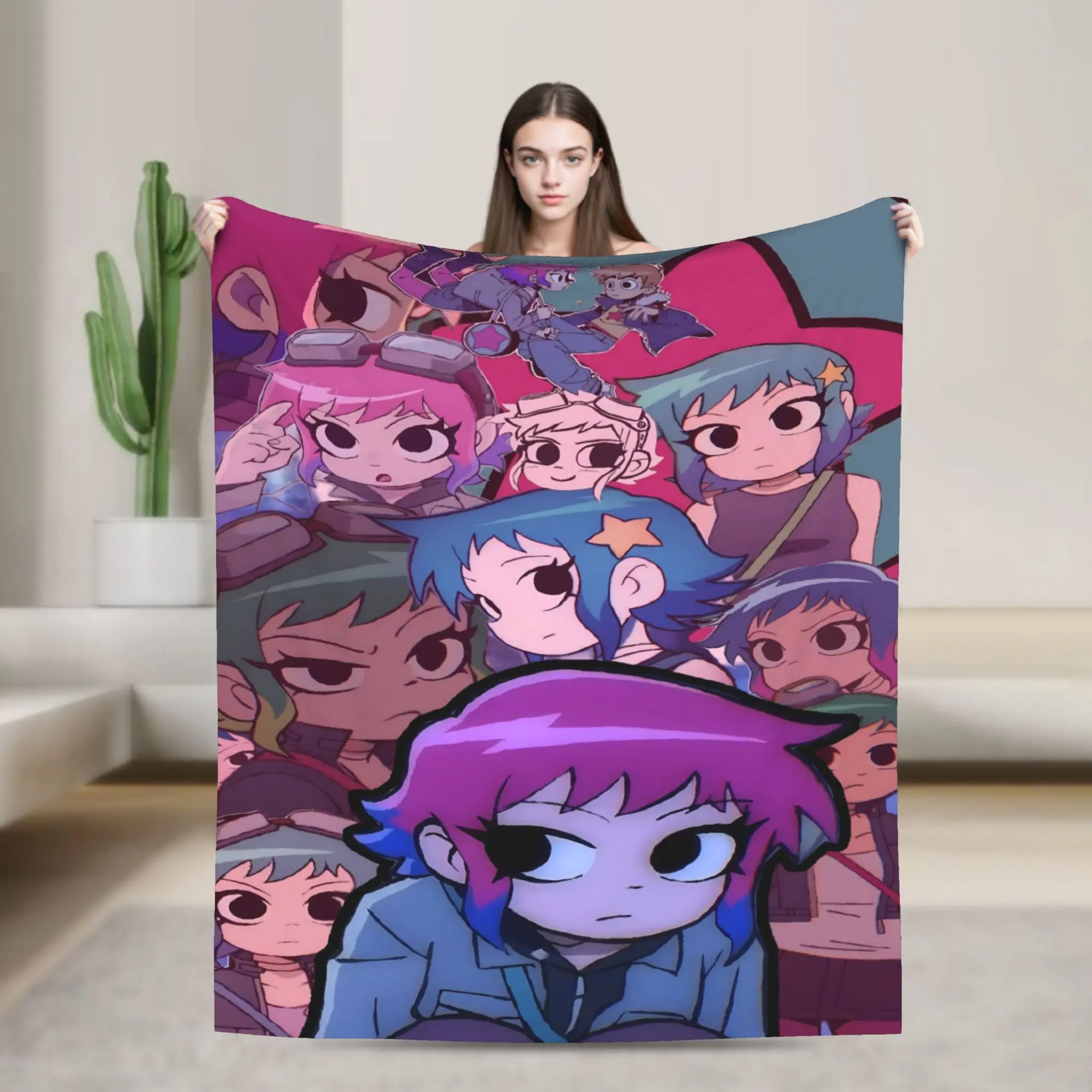 Warm Soft BlanketsKids Adult Camping Scott Pilgrim Crew Portrait Throw Blanket  Flannel Bedspread For Couch Bed Sofa Bed Cover