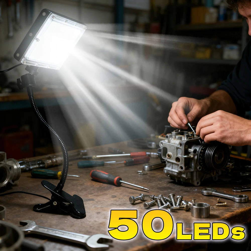 

50 светодиодных белых светильников с креплением 360° ° Гибкая USB-лампа с гусиным шефтом, Plug-and-Play, для мастерской, верстака, гаража