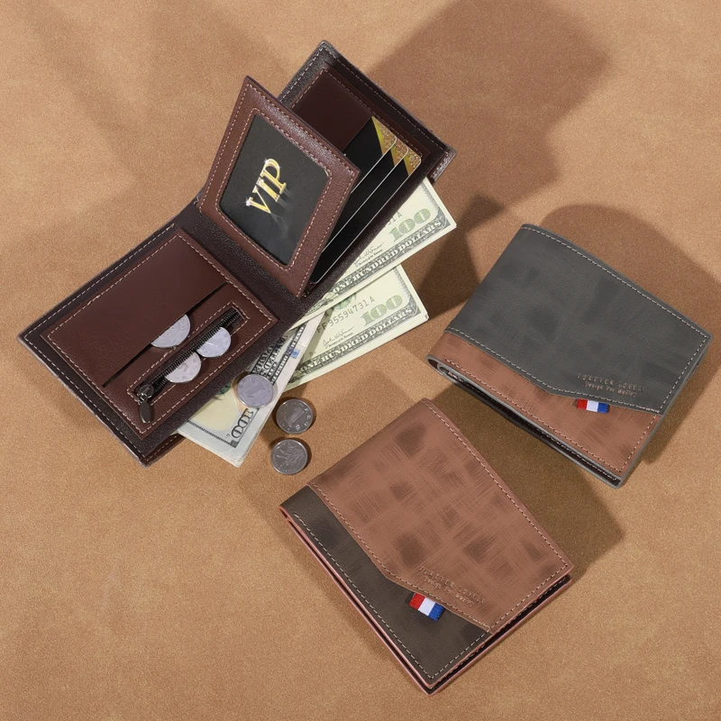 محفظة جلدية قصيرة بلوري للرجال - سعة كبيرة مع فتحات متعددة، وجيب للعملات المعدنية وحامل صور، ومحافظ رجالية صغيرة الحجم