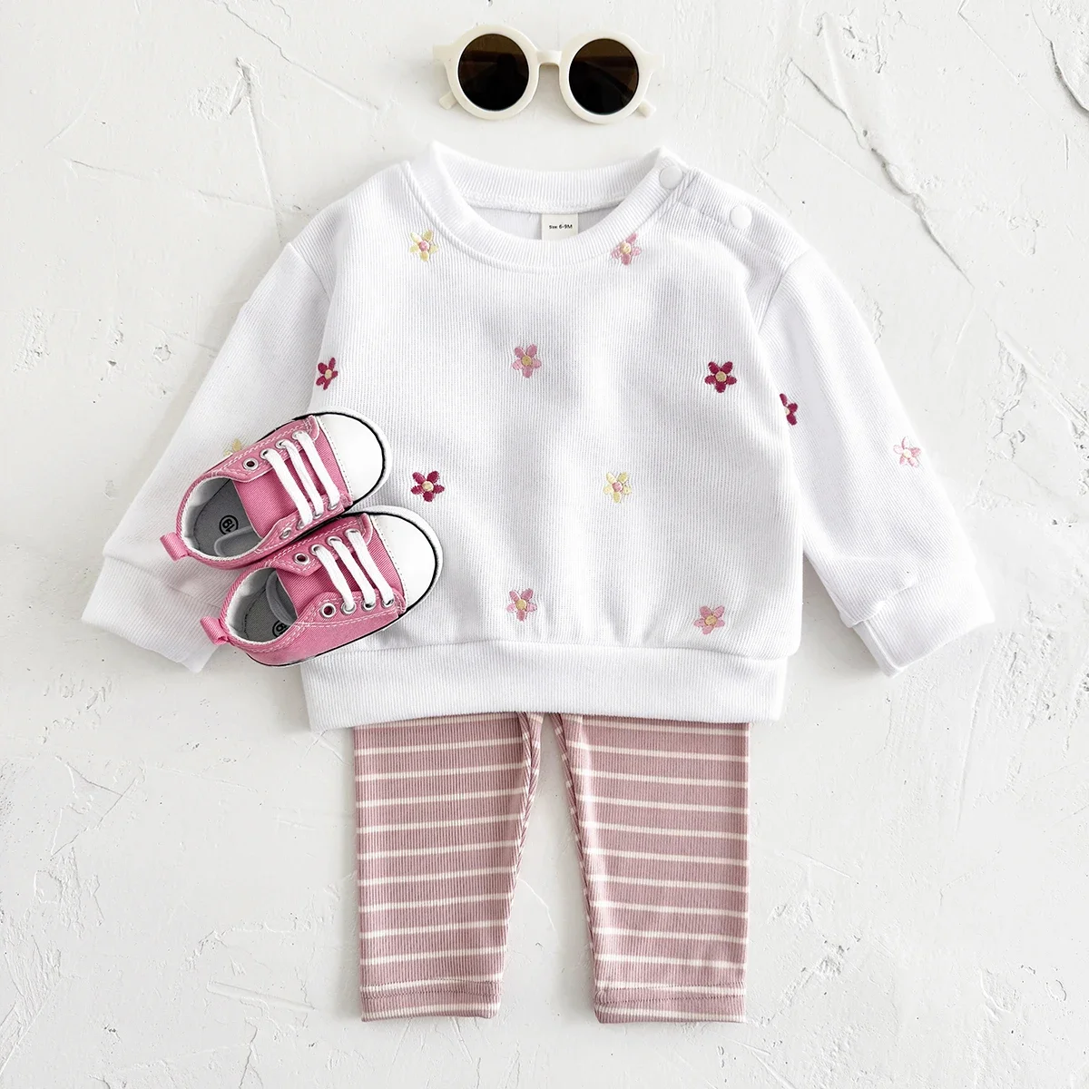 Frühling Herbst Babykleidung Mädchen Kleinkind Outfit Sets Langarm Dick 2-teilig Rosa Blumenmuster Baby Kinderkleidung Trainingsanzug 0-3 Jahre – Detail 4