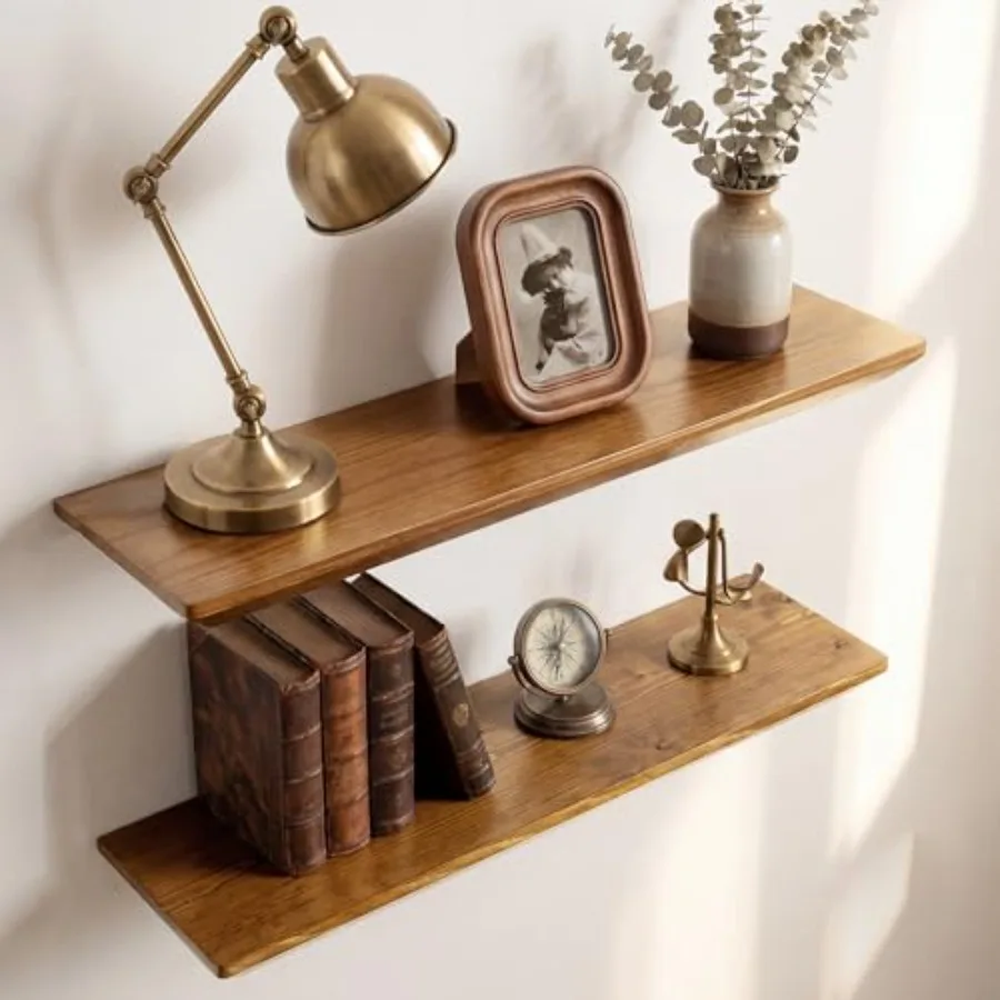 

Wall shelves for living room bathroom bedroom kitchen natural spruce wood rustic light brown floating design set of 2