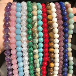 4/6/8/10mm Natural Stone Tiger Eye Amethyst Crystal Loose Spacer Beads for DIY Jewelry Making Bracelets Necklace Supplies 15''