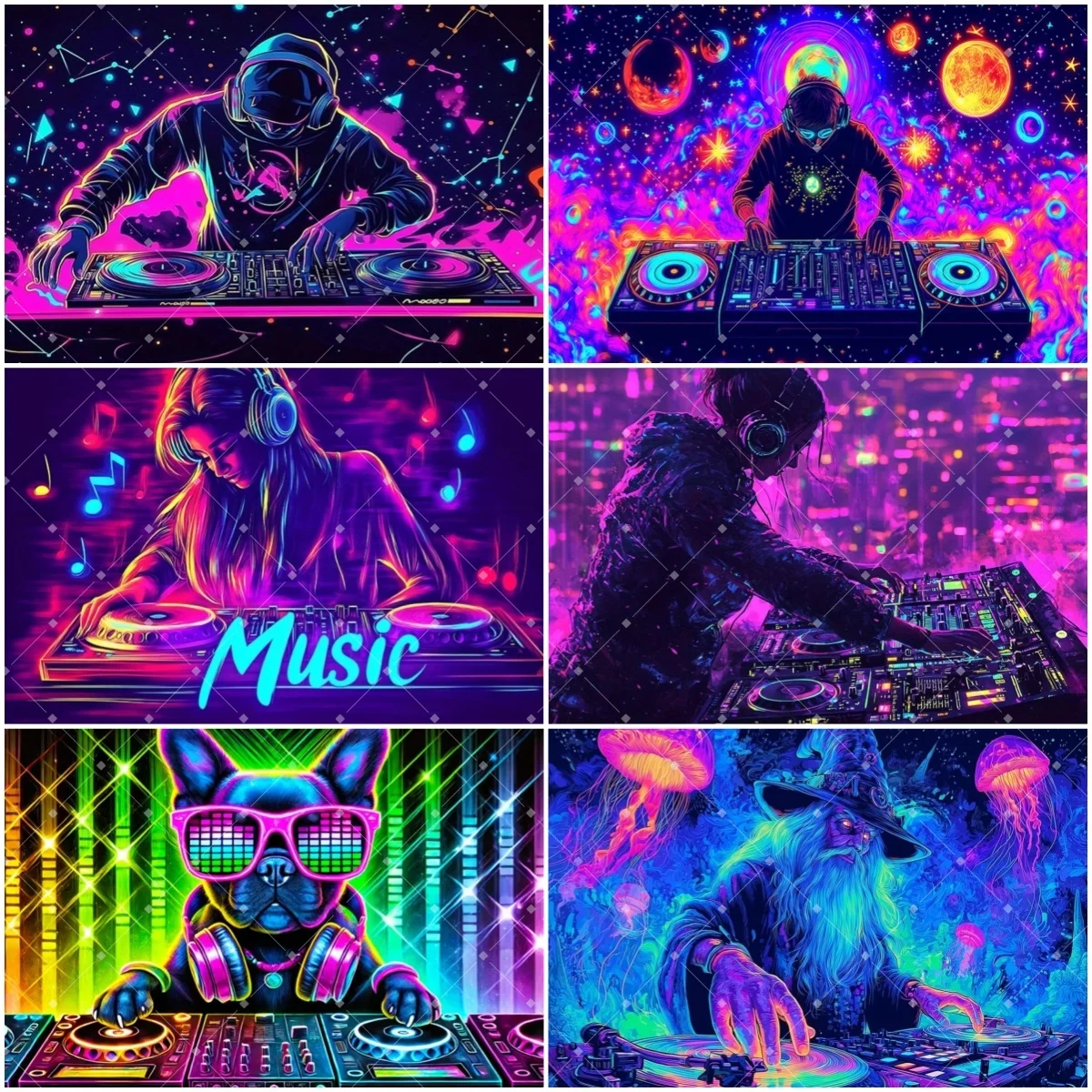 

Hip Hop Music DJ Party Decoration skull Black light Neon Backdrop Aesthetics Fluorescent Vibrant Photography Background Studio