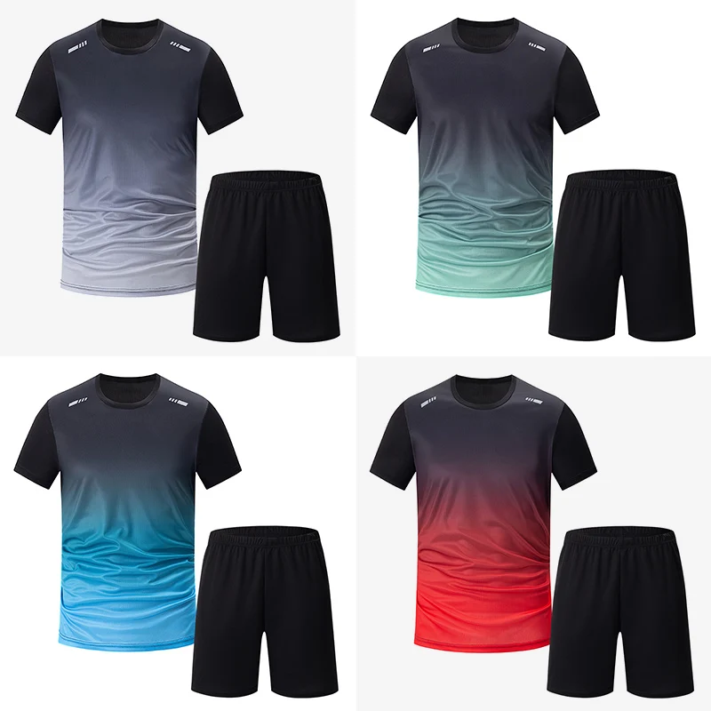 

2-piece Men's Seasonal Gradient Short Sleeved Set Quick Drying Sports And Fitness Comfortable Plus Size Youth Casual T-shirt