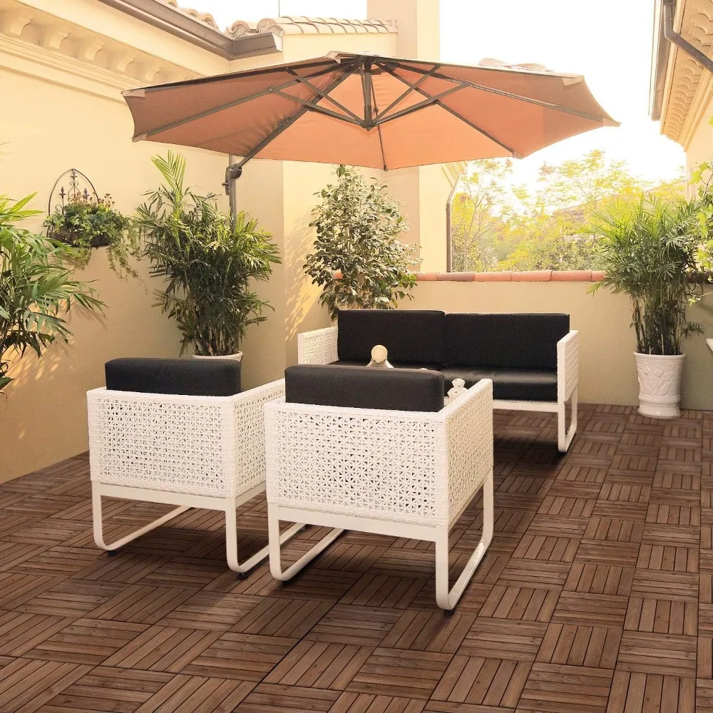 27PCS Interlocking Patio Deck Tiles 12 x 12in Wood Floor Tiles Outdoor Flooring for Patio Garden Deck Poolside Brown