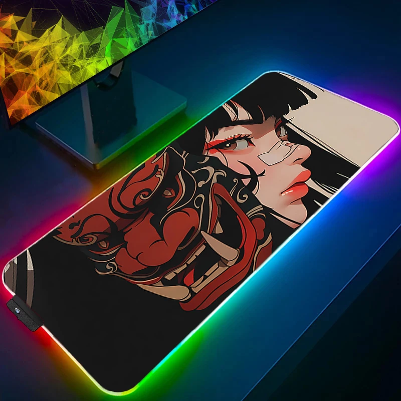 

Mouse Pad Gaming Accessories LED Computer Devil Oni Mask Keyboard Pad RGB Gamer Designed Specifically For E-sports Game Mousepad