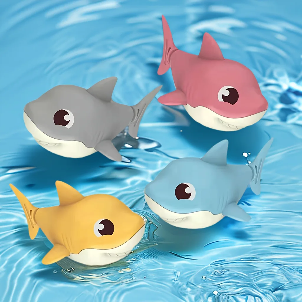 1pc Summer hot new cartoon shark baby water play toy with wind up chain, outdoor beach toy, shower toy, bath toy