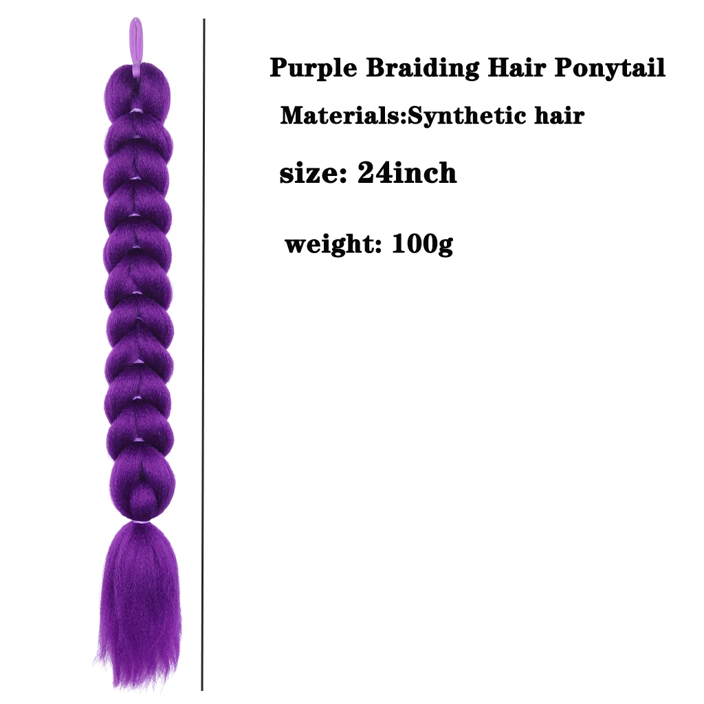 24Inch Diy Synthetic Braiding Hair Extensions Purple Braids Ponytail With Rubber Band Easy Clip In Ponytail For Cosplay Hallowee