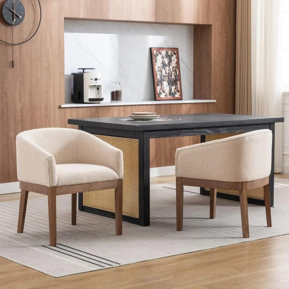 

Upholstered Dining Chairs Set of 2, Mid Century Modern Dining Room Chairs with Arms, Barrel Kitchen Chairs with Solid Wood Legs
