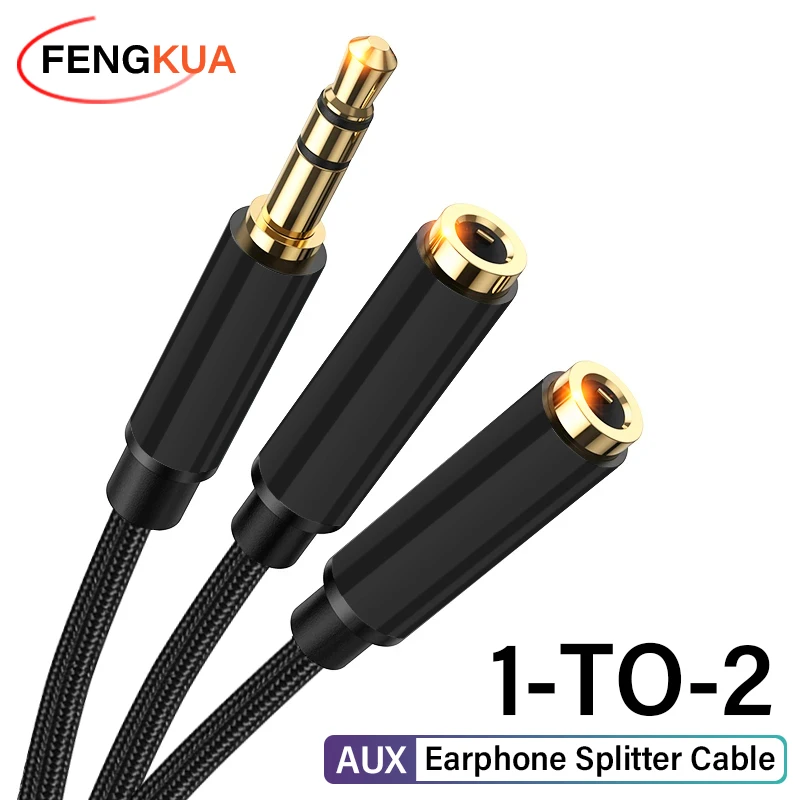 3.5mm Audio Splitter Extension Cable Jack 3.5mm 1 Male to 2 Female Mic Y Splitter for Laptop Headphone Aux Cable Adapter