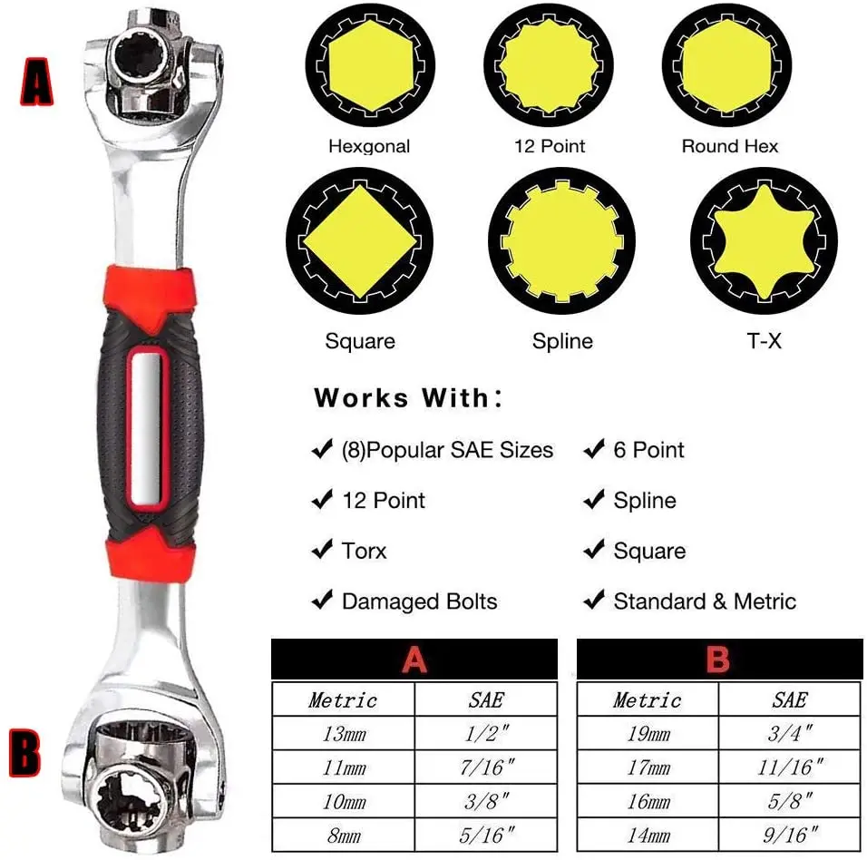 48 in 1 Socket Universal Wrench Multifunction Wrench Tool with 360 Degree Rotating Head Spanner Tool for Home and Car Repair